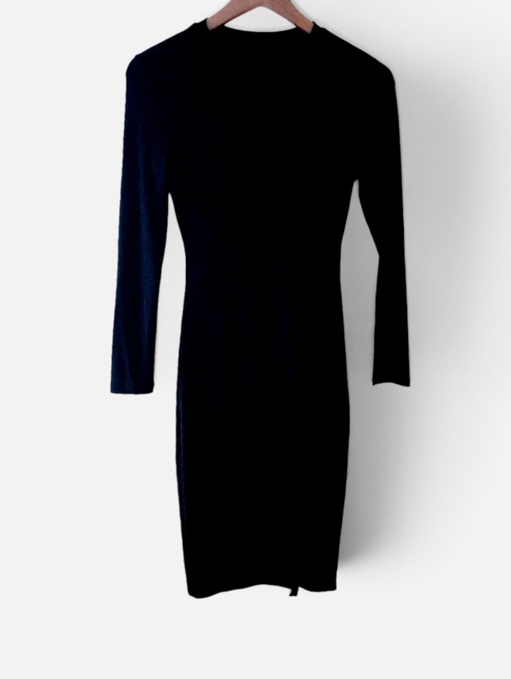 SHEIN Black Long Sleeve Bodycon Side Slit Midi Dress